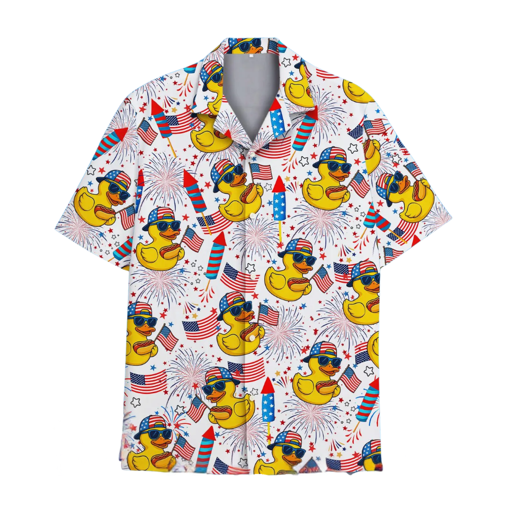 Rubber Duck American Flag Hawaiian Shirt For Men And Women, Patriotic Duck Hawaiian Shirt For 4th Of July HE0349