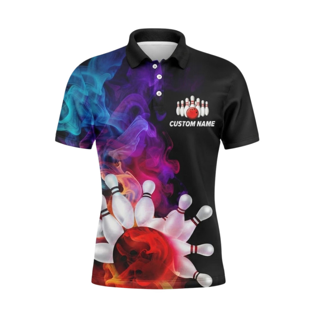 Colorful Smoke Custom Bowling Polo Shirt For Men, Custom Team Bowling Shirts BZ0807