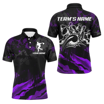 Custom Camouflage Bowling Mens Polo Shirts Black And Red, Custom Camo Team Bowling Shirt BZ1096