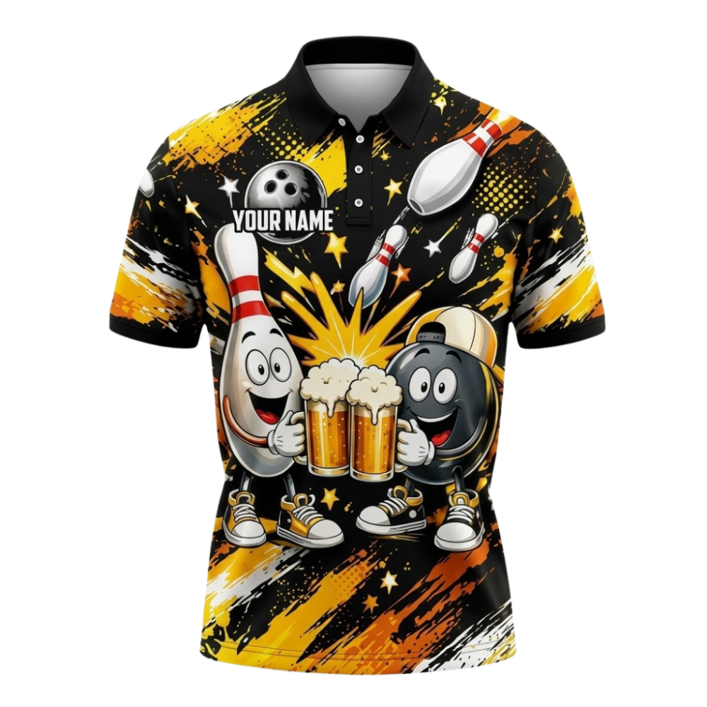 Custom Beer Funny Ball Bowling Mens Polo Shirt, Custom Beer Team Bowling Shirts BZ1068