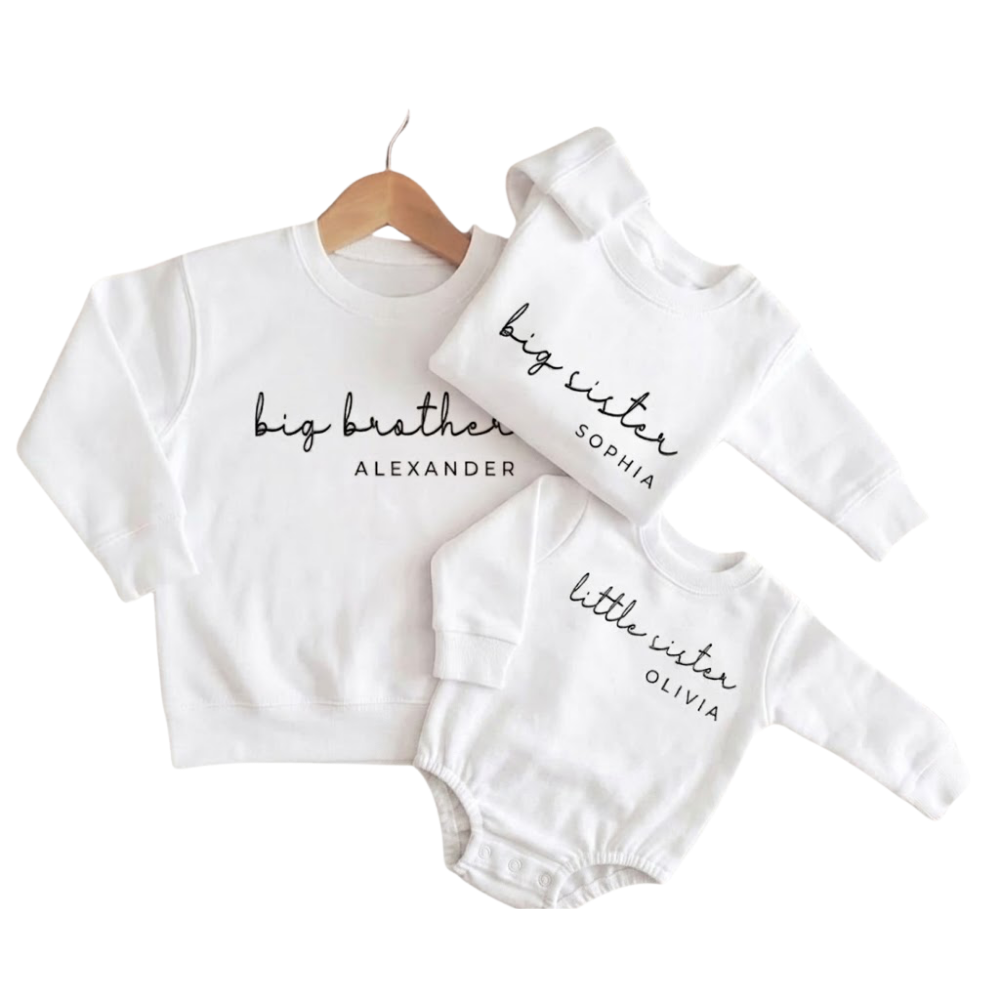 Big Sister Big Brother Custom Name Matching Sweatshirt, Personalized Baby Announcement Sibling Sweatshirt ET1408