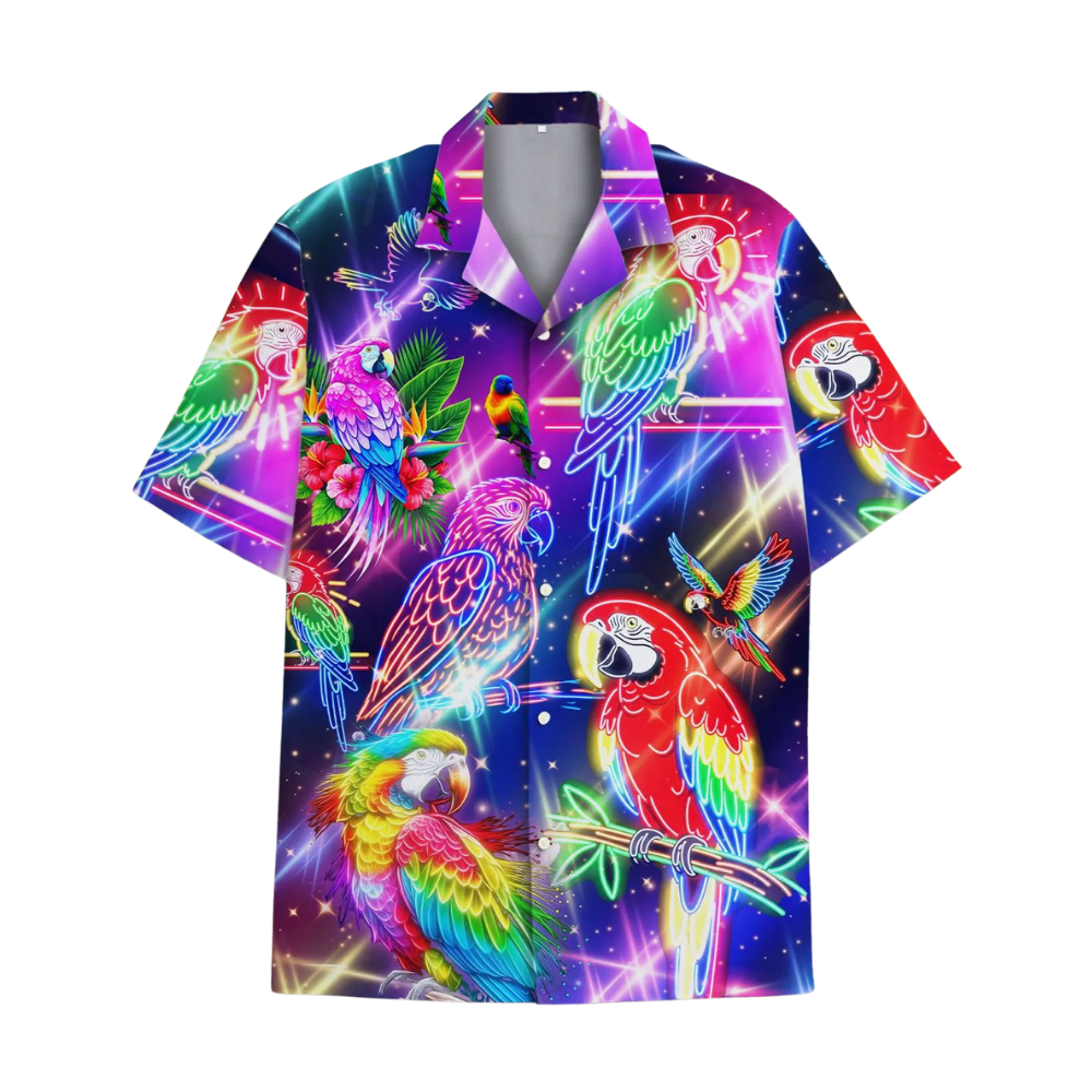 Neon Parrot Hawaiian Shirt Men Women, Tropical Parrot Hawaiian Shirts HE0352