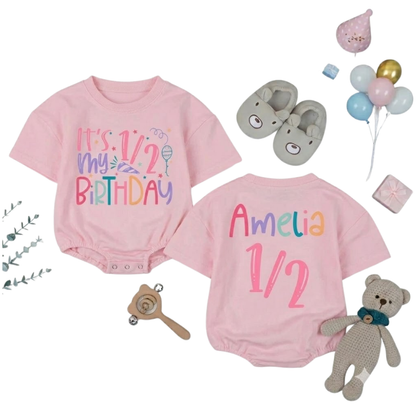 Customized It's My 1/2 Birthday Baby Girl TShirt Romper, Custom 6 Month Birthday Baby Girl Romper BB0276