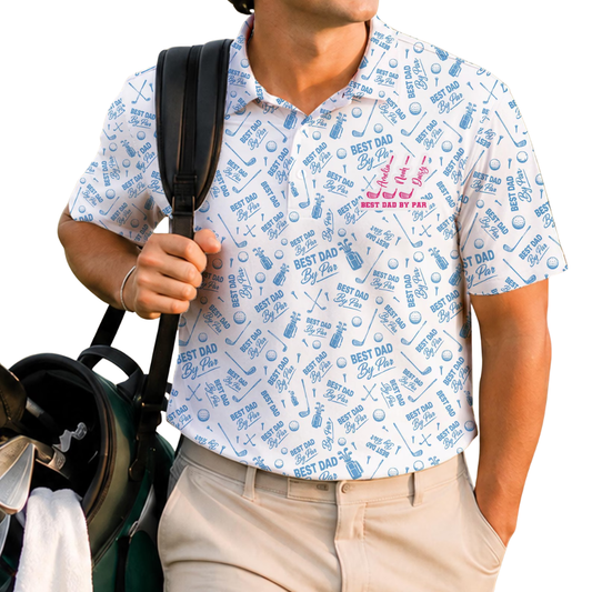 Custom Kid Names Men's Best Dad By Par Golf Polo Shirt, Custom Father Day Golf Shirt GE0506