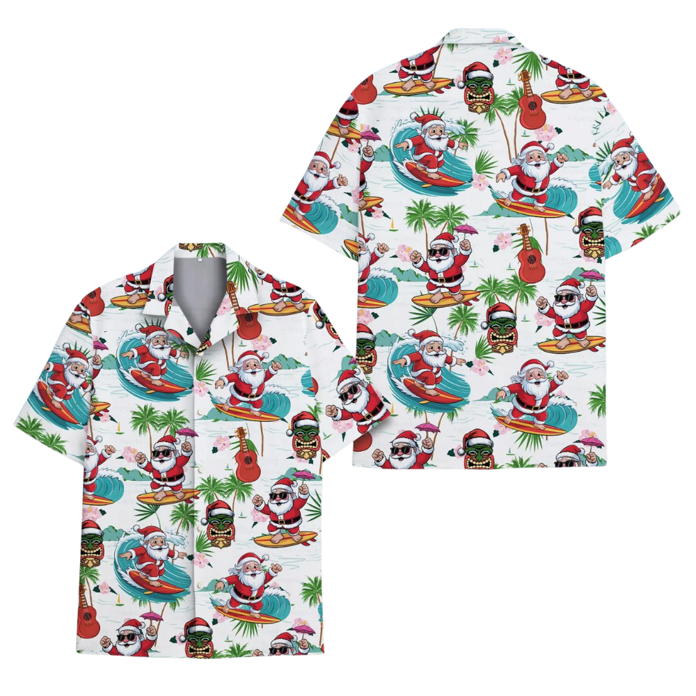 Tropical Santa Surfing Hawaiian Shirt For Men And Women, Christmas In July Hawaiian Shirts HE0464