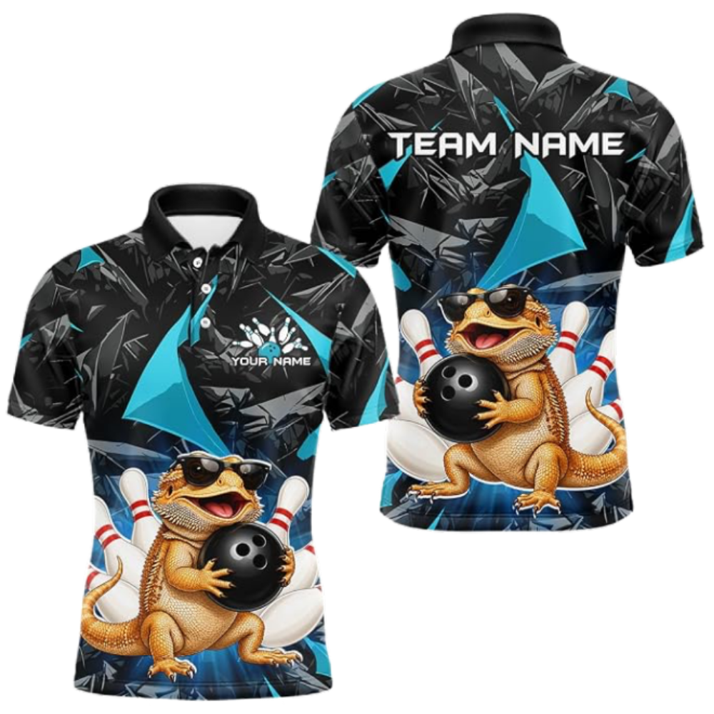 Bearded Dragon Custom Mens Bowling Polo Shirt, Custom Bearded Dragon Bowling Team Shirts BZ0674