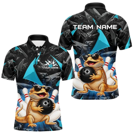 Bearded Dragon Custom Mens Bowling Polo Shirt, Custom Bearded Dragon Bowling Team Shirts BZ0674