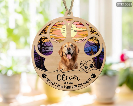 Dog Memorial Suncatcher, Pet remembrance, Stained Glass Light Catcher, Pet Loss Gift, Personalized Suncatcher OA0182