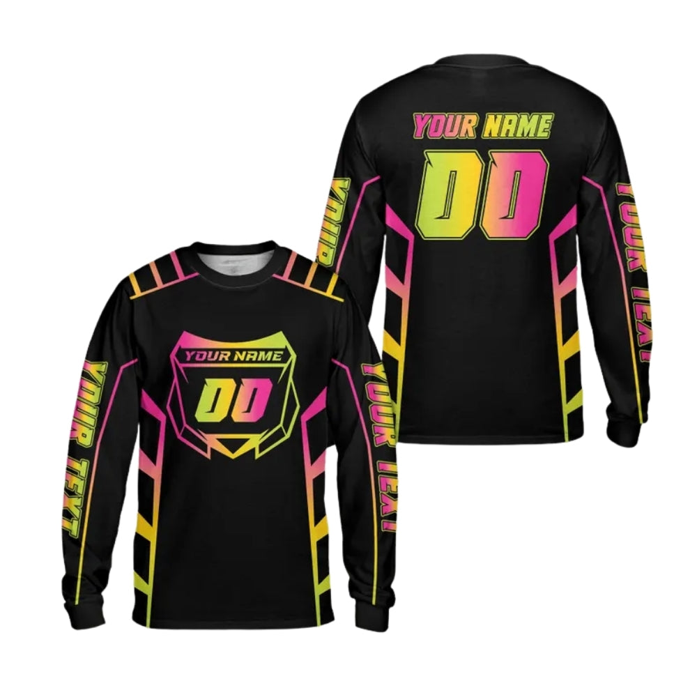 Custom Number Neon Gradient Motocross Long Sleeve Jersey For Men, Custom Neon Dirt Bike Shirts ME0024
