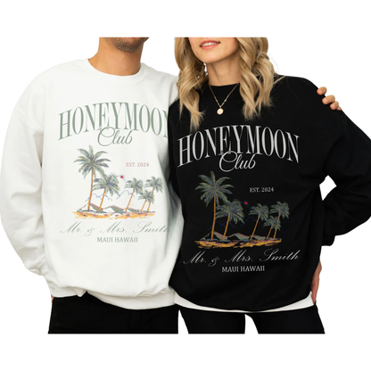 Honeymoon Club Custom Matching Couple Sweatshirt, Custom Sweatshirt For Newlyweds ET1475