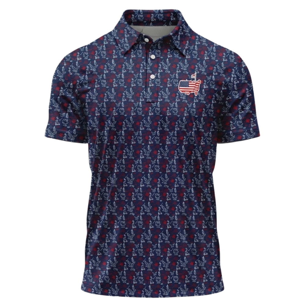 1776-2026 White Red Navy Pattern Golf Mens Polo Shirt, Independence Day Golf Shirts GE0550