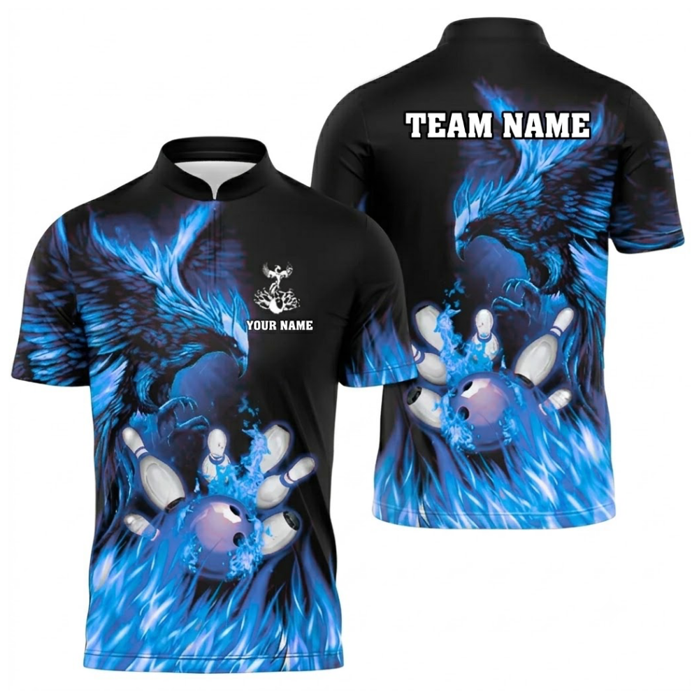 Custom Phoenix Flaming Men's Bowling Polo Shirt, Custom Phoenix Bowling Team Shirts BZ0517
