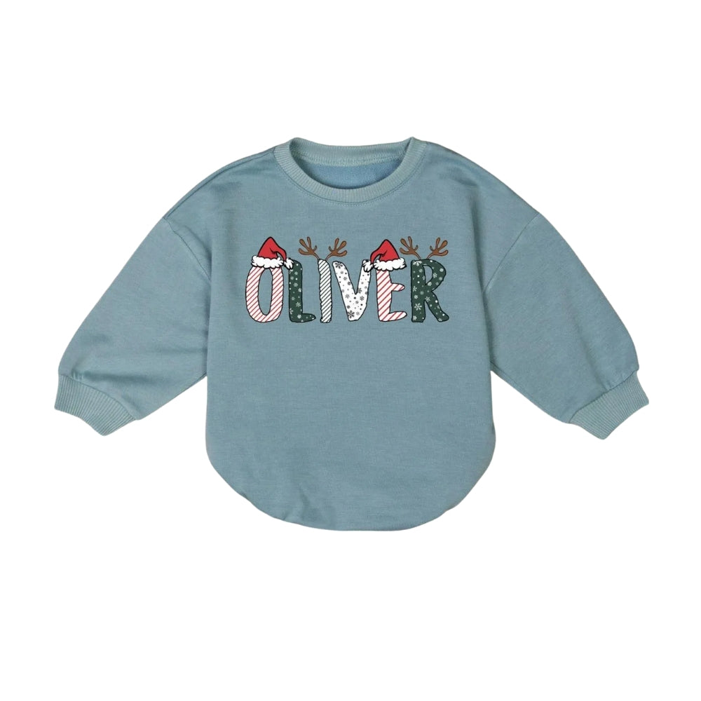 Custom Name Baby Christmas Romper Sweatshirt, Personalized Christmas Baby Romper Sweatshirt BB0204