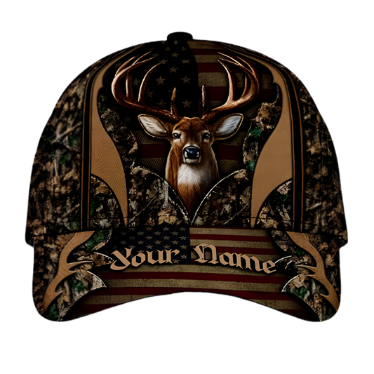 Custom Deer Hunting Brown Camo Baseball Cap, Custom Deer Hunter Cap Hat CP0700