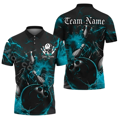 Custom Team Skull Black Red Bowling Polo Shirt For Mens, Custom Skull Bowling Team Shirts BZ0598