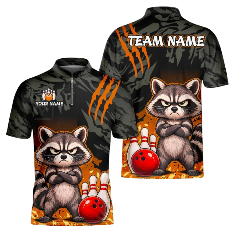 Custom Raccoon Black Camo Bowling Mens Jersey Shirts, Custom Raccoon Bowling Team Shirts BZ1078