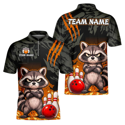 Custom Raccoon Black Camo Bowling Mens Jersey Shirts, Custom Raccoon Bowling Team Shirts BZ1078