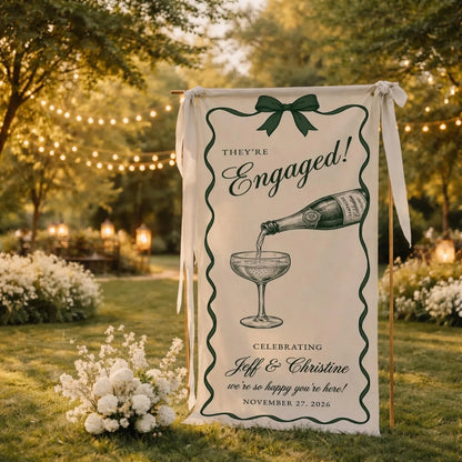 They're Engaged Personalized Fabric Welcome Banner, Custom Engagement Party Welcome Signs WD0399