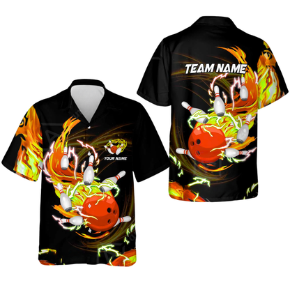 Custom Flaming Ball Bowling Mens Hawaiian Shirt, Custom Flame Bowling Team Shirts BZ0771