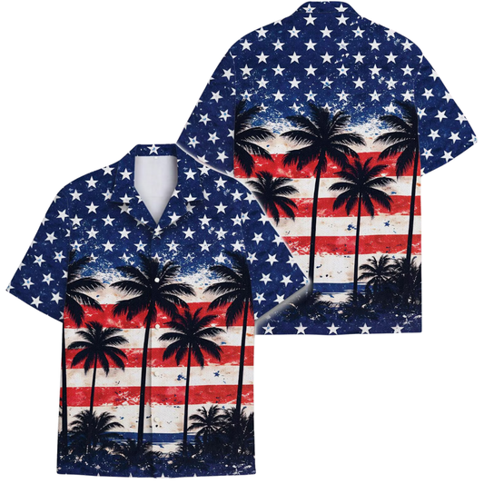 USA Flag Tropical Hawaiian Shirt For Men And Women, Patriotic Hawaiian Shirts HE0362