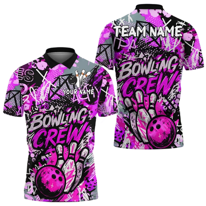Custom Graffiti Red Bowling Polo Shirt Mens, Custom Team Graffiti Bowling Shirts BE0197