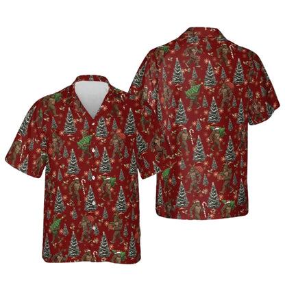 Bigfoot Christmas Tree Hawaiian Shirt For Men, Christmas Sasquatch Hawaiian Shirt ET0034