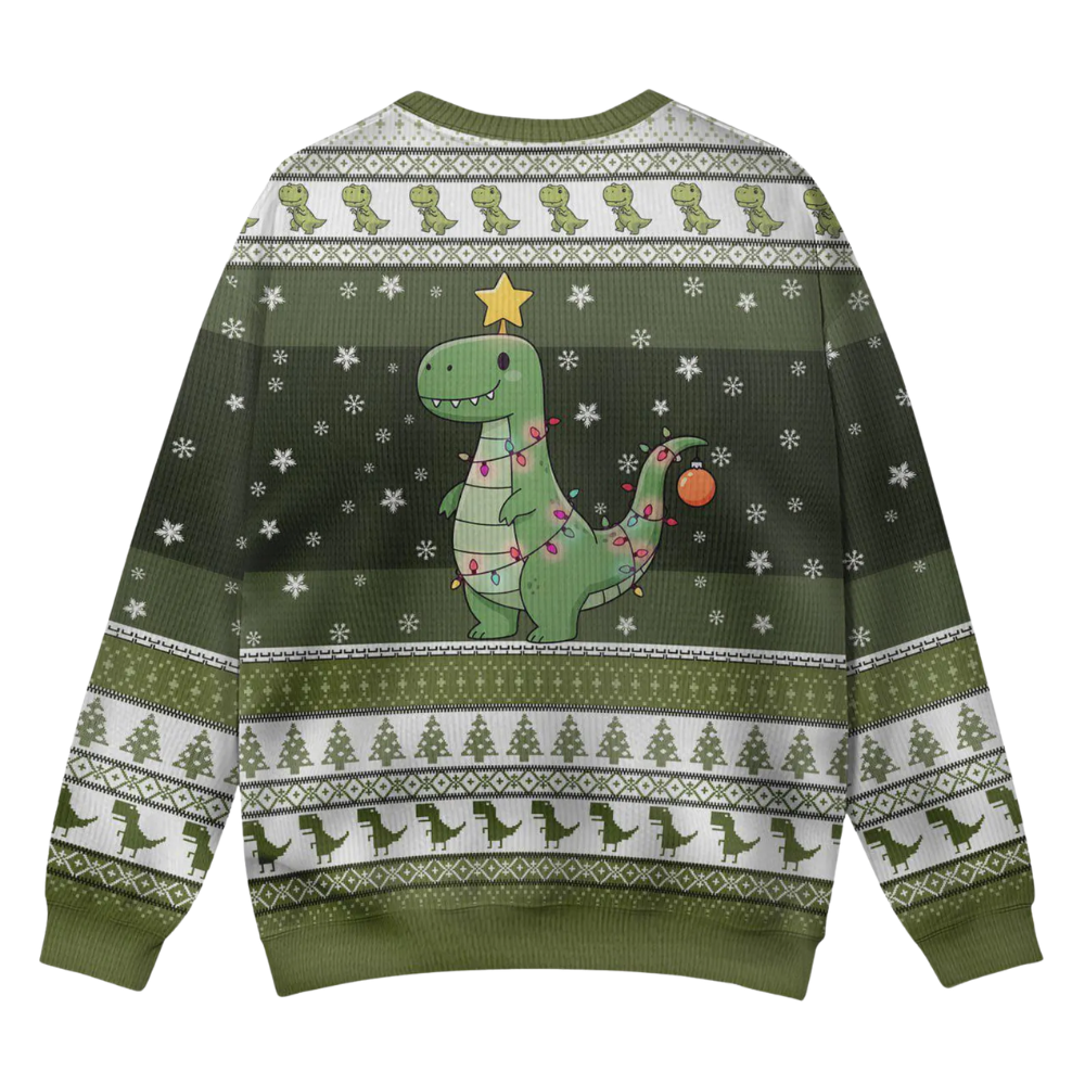 T-Rex Dinosaur Ugly Christmas Sweatshirt Green, Dinosaur Lover Christmas Sweater 2D1225
