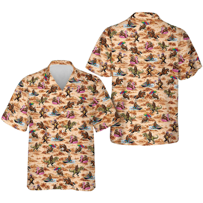 Bigfoot Dinosaur Men Hawaiian Shirt, Sasquatch Western Hawaiian Shirt HE0580