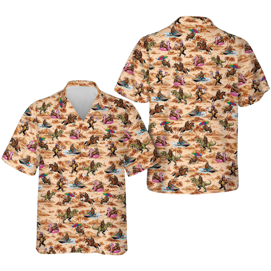Bigfoot Dinosaur Men Hawaiian Shirt, Sasquatch Western Hawaiian Shirt HE0580