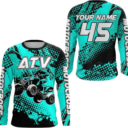 Custom ATV Racing Mens Long Sleeve Motocross Jersey Blue, Personalized ATV Dirt Bike Jerseys MZ0103