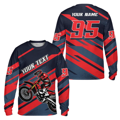 Custom Rider Green Black Dirt Bike Long Sleeve Men Jersey, Custom Racing Dirt Bike Jerseys MZ0094