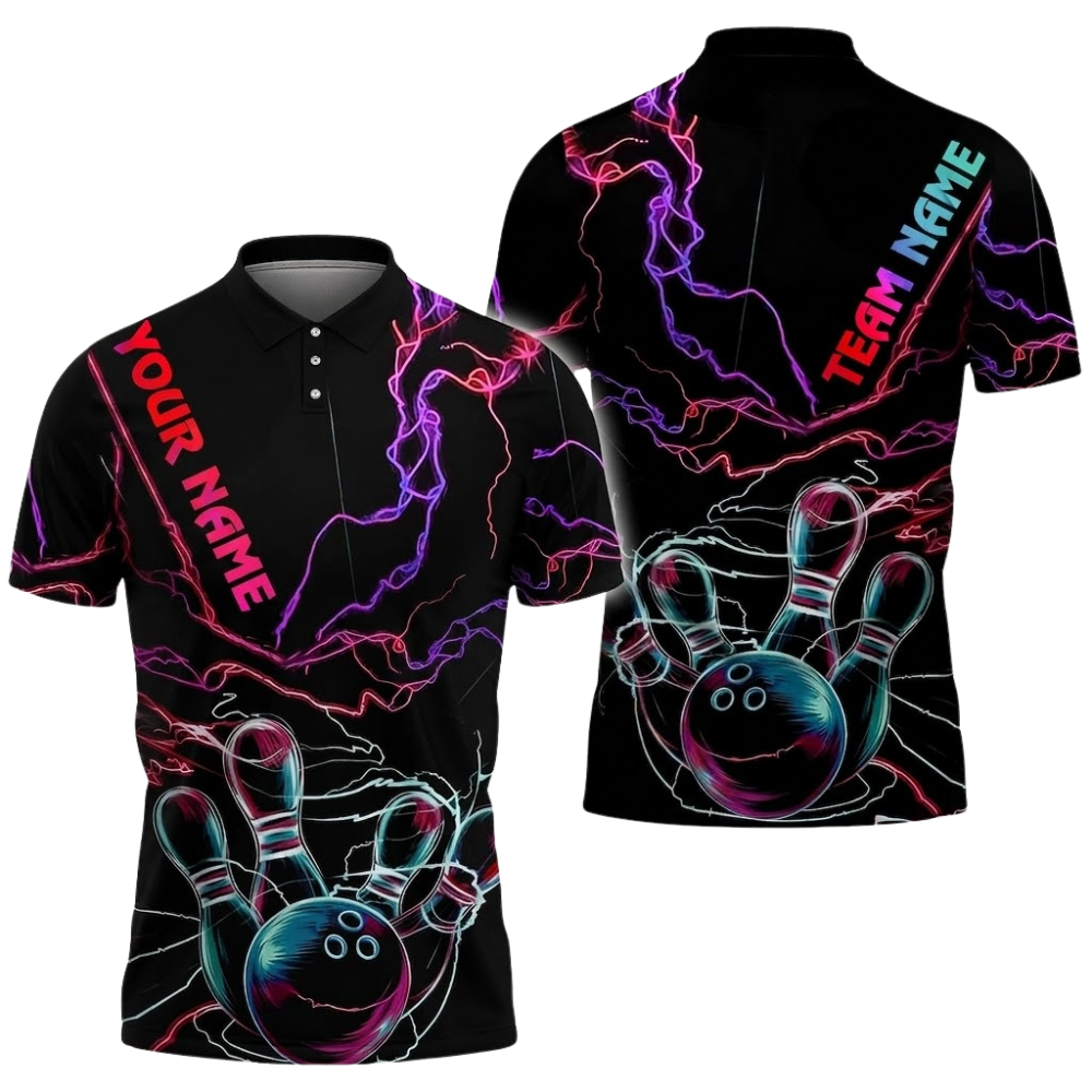Custom Neon Thunder Bowling Polo Shirt For Men, Custom Team Thunder Bowling Shirts BZ0690