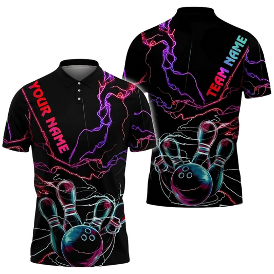 Custom Neon Thunder Bowling Polo Shirt For Men, Custom Team Thunder Bowling Shirts BZ0690