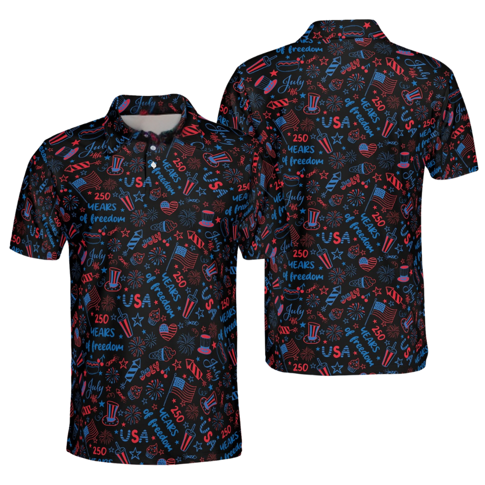 250 Years Of Freedom American Flag Golf Polo Shirt Men, 4th Of July Golf Shirts GE0478