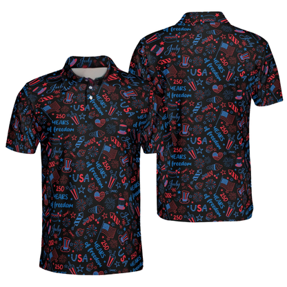 250 Years Of Freedom American Flag Golf Polo Shirt Men, 4th Of July Golf Shirts GE0478