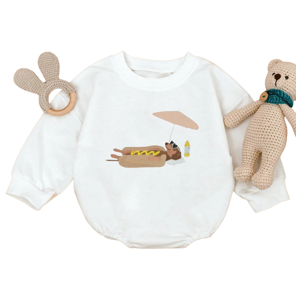 Dachshund Hot Dog Baby Romper Sweatshirt, Dachshund Baby Romper Sweatshirt BB0024
