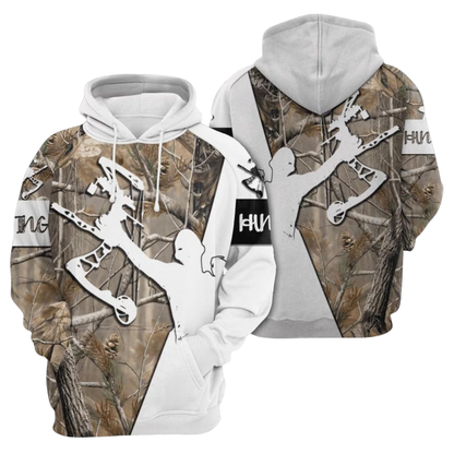 Bow Hunting Forest Camo Hoodie White And Brown, Hunting Lover Hoodie 3D Print 2D1151