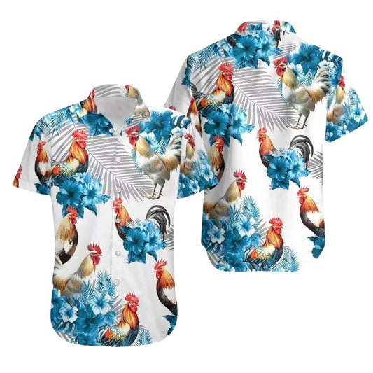 Rooster Hibiscus Hawaiian Shirt Men Women, Rooster Tropical Hawaiian Shirts HE0485