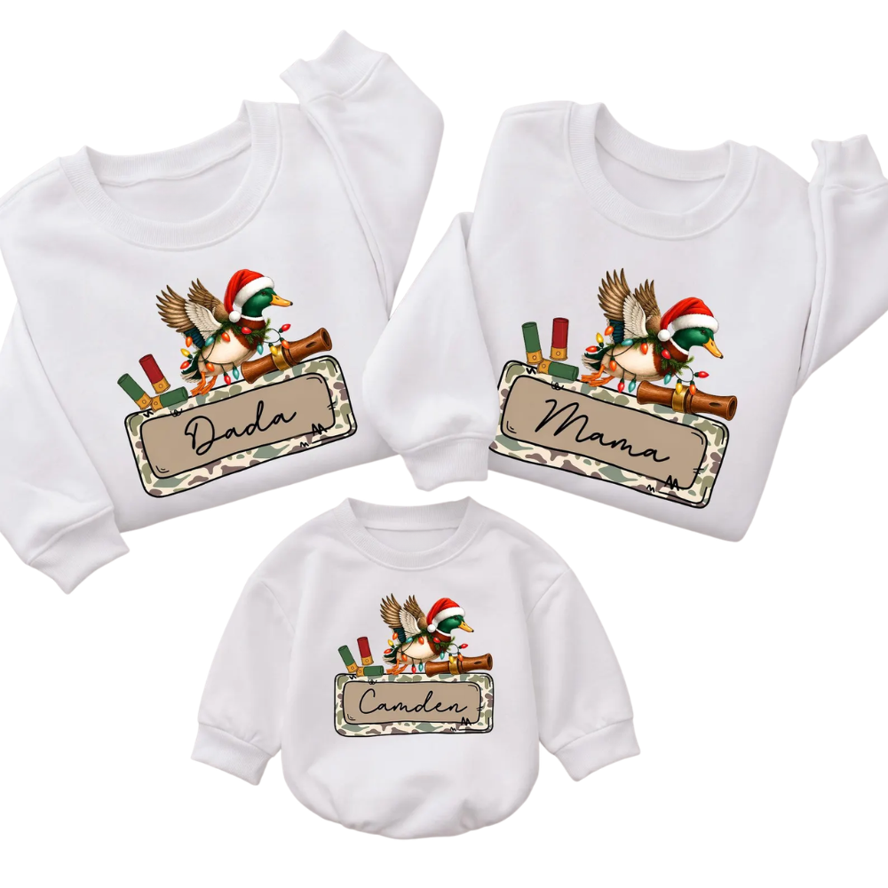 Mallard Duck Christmas Custom Family Sweatshirt Matching, Custom Duck Hunting Xmas Sweatshirt For Family ET1702