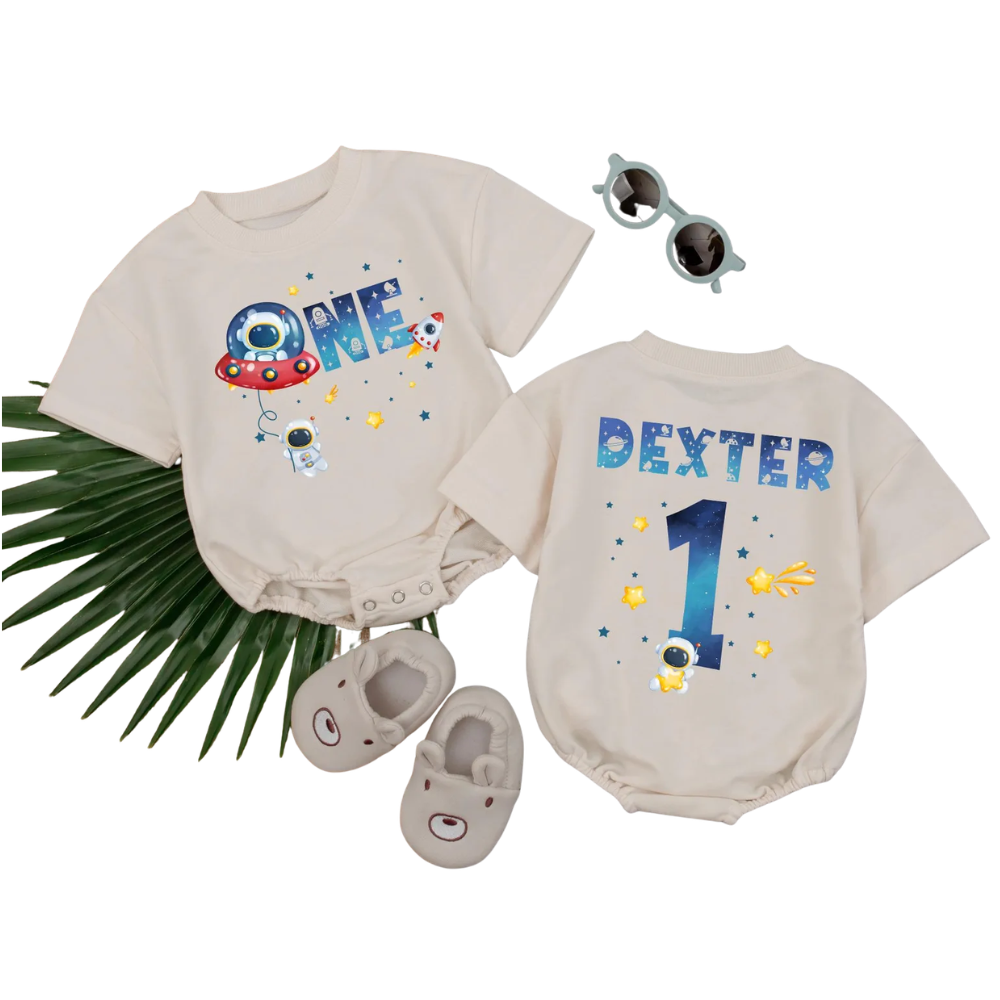 Personalized One Astronaut Birthday Baby T Shirt Romper, Custom Space 1st Birthday Baby Romper BB0299