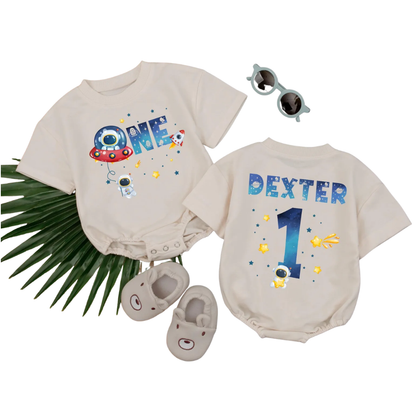 Personalized One Astronaut Birthday Baby T Shirt Romper, Custom Space 1st Birthday Baby Romper BB0299