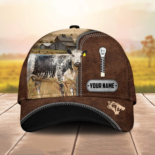 Speckle Park Leather Zip Pattern Customized Name Cap CA0096