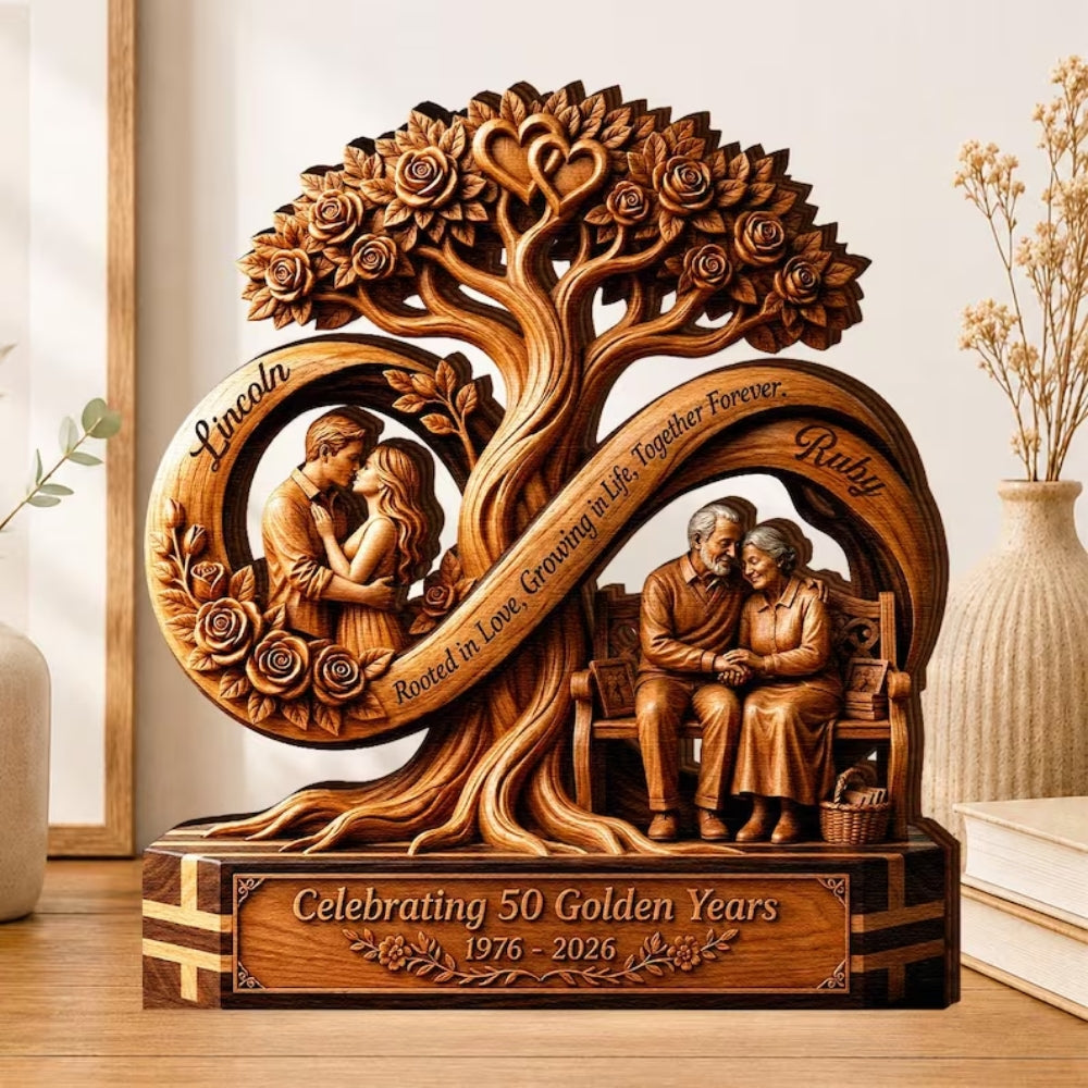 Custom Celebrating 50 Golden Years Wooden Plaque, Personalized 50th Wedding Anniversary Wooden Block WD0763