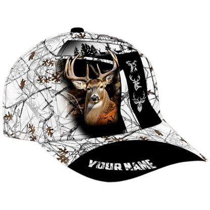 Custom Deer Camo Black And White Baseball Cap, Custom Deer Hunter Caps CP0524
