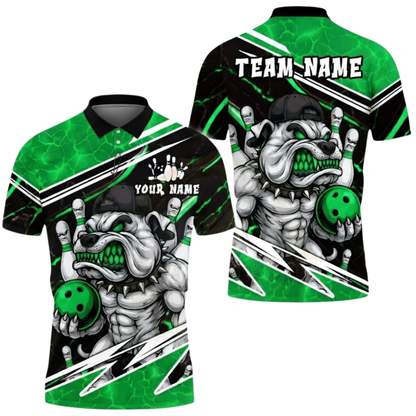 Custom Angry Dog Bowling Polo Shirt For Men, Custom Dog Bowling Team Shirts BZ0642