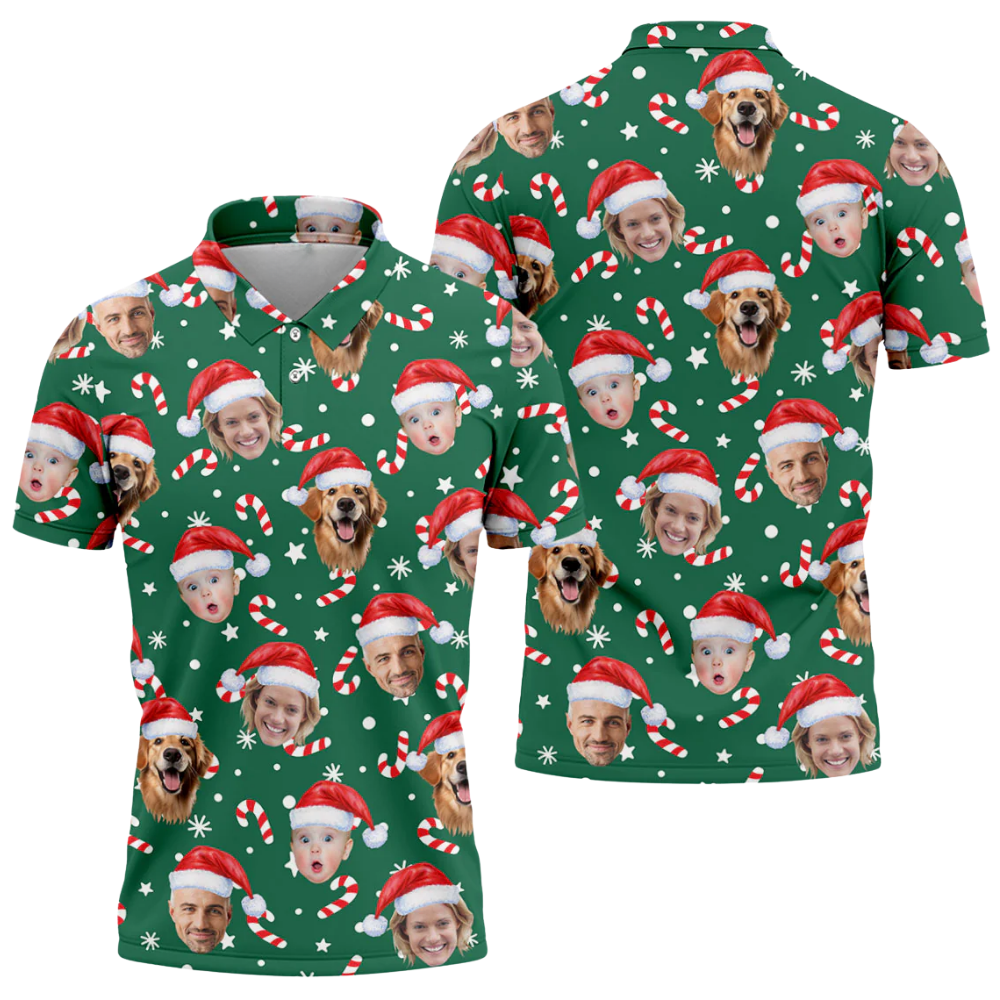 Custom Photo Christmas Golf Mens Polo Shirt, Custom Face Christmas Golf Shirt GZ0341