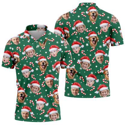 Custom Photo Christmas Golf Mens Polo Shirt, Custom Face Christmas Golf Shirt GZ0341