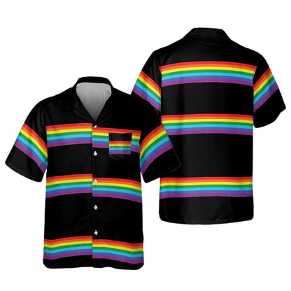 Rainbow Flag Black Hawaiian Shirt For Men And Women, LGBTQ Pride Month Hawaiian Shirt With Pocket HE0403