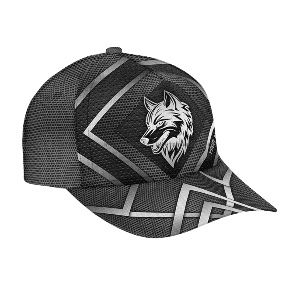 Custom Wolf 3D Printed Black Baseball Cap, Personalized Wolf Hat With Name CP0449
