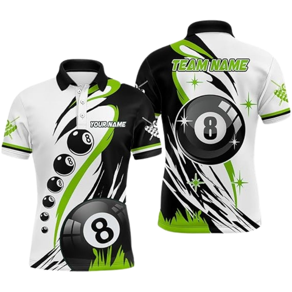 Custom Team White And Red 8 Ball Billiard Polo Shirt Mens, Custom Pool Billiard Team Shirt BIZ0017